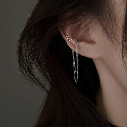 Ear Cuffs Earrings for Women Non Piercing Cartilage Cuff Wrap Clip on Earrings Trendy Pearl Rhinestone Tassel Chain Earrings Jewelry for Women - color: Silver Chain Ear Cuff