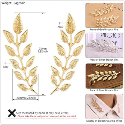 WCRAZYE Retro Hollow Pattern and Angle Triangle Collar Pins for Men Women Fashion Simple Gold Silver Palace Brooch Clip Pin Brooches Buckle Shirt Collar Decoration Parts - style: 7 Pcs Leaf Triangle Chain Pins