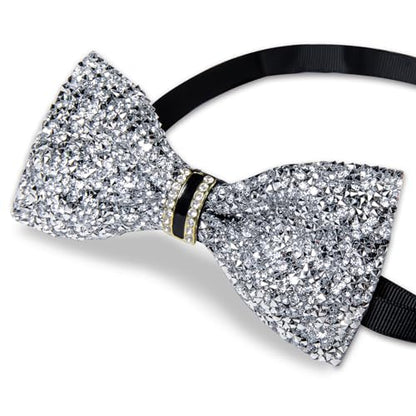 DiBanGu Mens Rhinestone Bow Tie with Ring and Lapel Pin Set | Adjustable Strap,Pre-tied Style,3PCS,Sequin Diamond Bowties，Solid/Mix Color,Shiny Accessory,for Party Prom Banquet Wedding - color: Silver