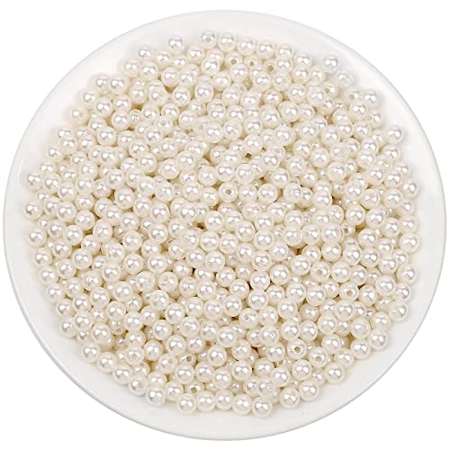anezus Pearl Beads for Craft, 1000pcs Ivory Faux Fake Pearls, 6 mm Small Sew on Pearl Beads with Holes for Jewelry Making, Bracelets, Necklaces, Hairs, Crafts, Decoration and Vase Filler - size: 6 MM