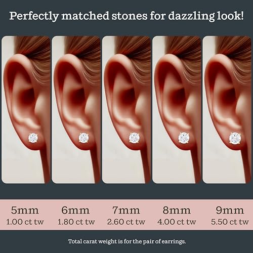 KEZEF Sterling Silver Stud Earrings for Women & Men - 4-Prong Setting Cubic Zirconia Earrings Studs - Premium CZ S925 Hypoallergenic - Available in 14K White and Yellow Gold, Rose Gold - 3mm to 9mm - color: 14K Yellow Gold, size: 8mm - Bold