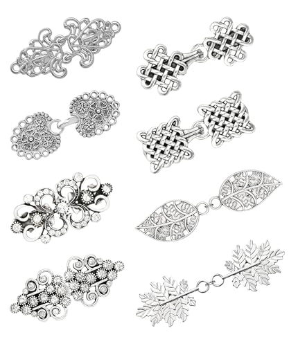 8Pcs Sweater Shawl Clips Vintage Cardigan Collar Clips Dress Shirt Brooch for Women Cape Cloak Cinch Closure Clip - color: Silver-A
