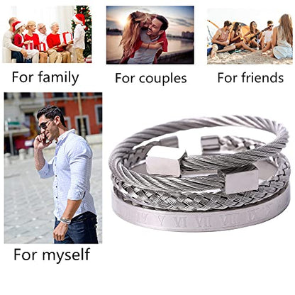 Mens Bracelet Beaded Bracelets Micro Pave Zircon Bracelets for Men Women Bracelets for Men Stainless Steel Cuff Bangle - color: D-silver