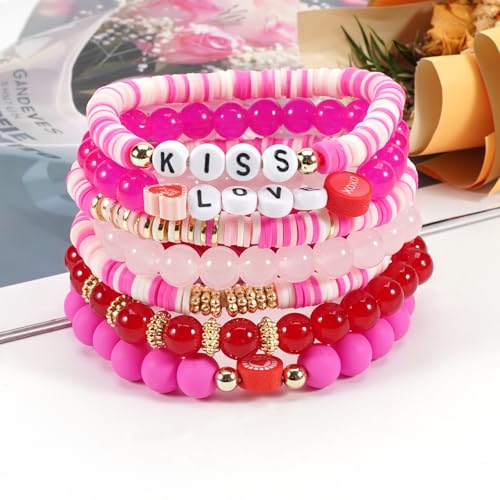 Twinfree Bohemia Beaded Bracelet for Women, Polymer Clay Stretch Bracelets - color: color 59