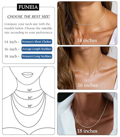 FUNEIA 925 Sterling Silver Necklace for Women Trendy Dainty Real Silver Chain Necklace Simple Thin Box Chain Beaded Chain Snake Chain Herringbone Necklaces Jewelry 14/16/18 Inch - color: 0.8mm Box Chain