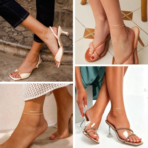 Kenivira 925 Sterling Silver Ankle Bracelets For Women Dainty Layered Waterproof 18K Gold Plated Anklets For Women Beach Adjustable Anklet Foot Jewellery - color: Gold