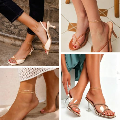 Kenivira 925 Sterling Silver Ankle Bracelets For Women Dainty Layered Waterproof 18K Gold Plated Anklets For Women Beach Adjustable Anklet Foot Jewellery - color: Gold