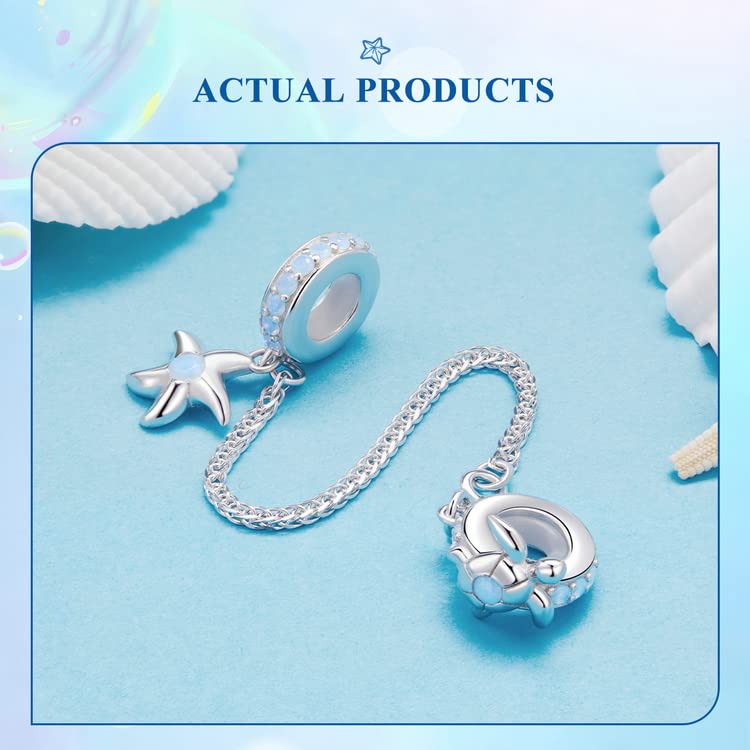 Heart Charm Clip Lock Spacer Stopper Charm Bead Bracelet 925 Sterling Silver Charms Safety Chain for Pandora Bracelets - color: Starfish Turtle