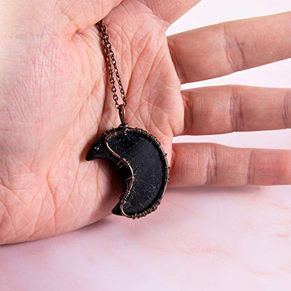 Bivei Life Tree Crescent Moon Necklaces for Women | Copper Wire Wrap Gemstones Pendant Crystals and Natural Stones Necklace Witch Jewellery Christmas Valentine's Day for Friends - color: Black - Black Agate, style: Pack of 1
