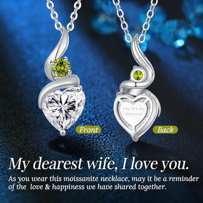 ANDSO Heart Moissanite Necklaces Birthday Jewelry Gifts for Women | S925 Silver /Gold Plating Birthstone Necklace, Ideal Anniversary Christmas Valentine Present for Mom Wife Her Girlfriend - style: Silver-2 Carat-Peridot Green