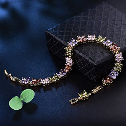 GULICX Fashion Tennis Bracelet for Women Cubic Zirconia Crystal Flower Multicolor Bracelet - color: colorful