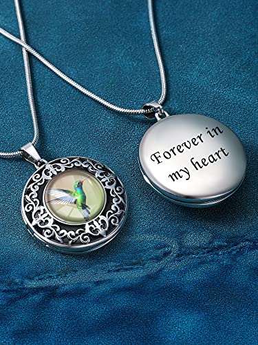 Farfume Personalized Photo Necklace for Women/Men, Memorial Jewelry Gifts | Holds 2 Pictures Pendant, Custom Engraved Text, Beautiful Locket for Girls, Durable Stainless Steel, Mothers Day Gifts - color: A-5 Hummingbird locket necklace