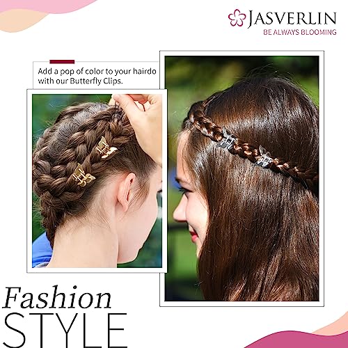 JASVERLIN Mini Butterfly Hair Clips 50pcs - Non-Slip Metallic Silver Gold Hair Claws Clip Y2K 90s 2000s Small Tiny Cute Accessories Organizer for Women Girls (Silver & Gold) - color: Silver & Gold