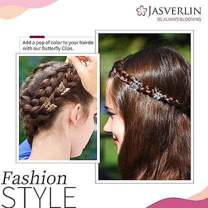 JASVERLIN Mini Butterfly Hair Clips 50pcs - Non-Slip Metallic Silver Gold Hair Claws Clip Y2K 90s 2000s Small Tiny Cute Accessories Organizer for Women Girls (Silver & Gold) - color: Silver & Gold