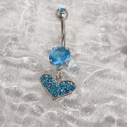 Rhinestone Heart Dangle Belly Button Ring for Women Stainless Steel Sparkle Crystal Love Heart Navel Curved Barbell Rings Piercing Body Jewelry - color: Blue