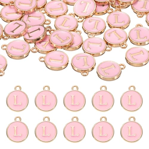 uxcell 52pcs Letter Charm, Enamel Letter Pendants, Alphabet l Pendants Double Sided Beads Charm for DIY Bracelet Necklace Pendants Earring Jewelry, Pink