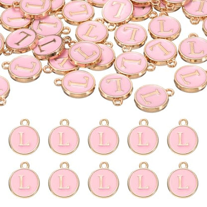 uxcell 52pcs Letter Charm, Enamel Letter Pendants, Alphabet l Pendants Double Sided Beads Charm for DIY Bracelet Necklace Pendants Earring Jewelry, Pink