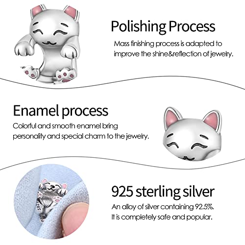 Pandach 925 Sterling Silver Charms Beads for Bracelets and Necklaces Butterfly and Headphones Pendants Clover Charms Jewelry Gift for Women - style: Cat Charm