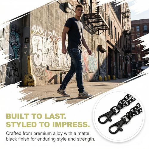 NIIIYTYB Gothic Black Purse Chain Belt for Women Matte Waist Belt Chains and Wallet Strap Accessories 3 Chain for Goth Grunge Pants Western Style Jewelry