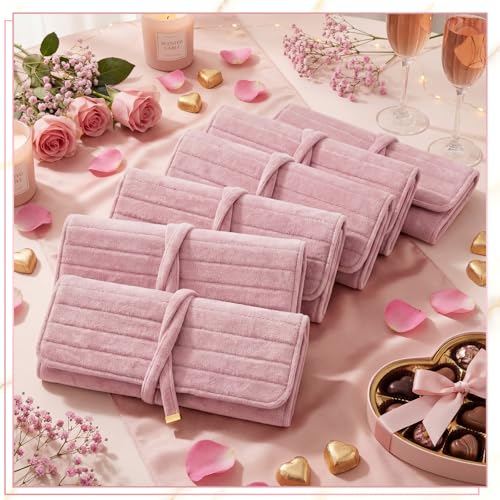 Tondiamo 1 Pcs Velvet Jewelry Roll Luxury Travel Jewelry Case for Ring Necklace Earring Bracelet Storage Bag Women Bridesmaid Gift (Pink) - color: Pink