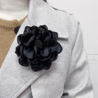 Dainty Fabric Rose Flower Large Brooch Lapel Pins Flower Brooches Pin Classic for Wedding Party Dance Banquet for Women Dress Suit Clothes Accessories Jewelry 100mm - color: Black