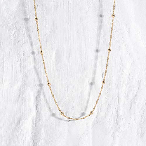 MEVECCO Dainty Choker Necklaces for Women, Beaded and Multi-Row Chains | 14K Gold Plated Brass, Select Silver Plated Brass Options, Polished And Textured Profiles For Everyday Styling - style: bead chain