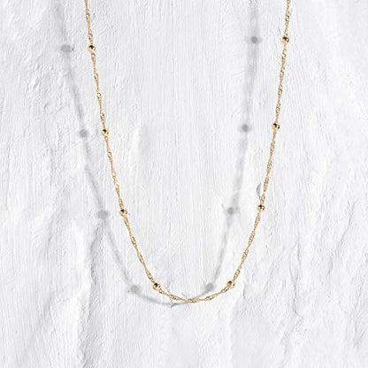 MEVECCO Dainty Choker Necklaces for Women, Beaded and Multi-Row Chains | 14K Gold Plated Brass, Select Silver Plated Brass Options, Polished And Textured Profiles For Everyday Styling - style: bead chain