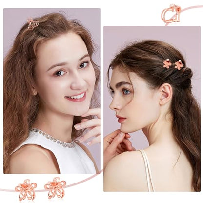 CWJCYTNSN 16PCS Small Metal Hair Claw Clips, Rose Gold Mini Hair Clips for Thin Thick Hair, Cute Tiny Hair Clips, Little Flower Hair Jaw Clamps, Nonslip Bangs Hair Accessories for Women Girls - color: Rose Gold