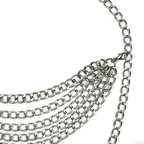 Women's chain belt waist chain belt multi-layer body belly chain dress suitable - color: Silver