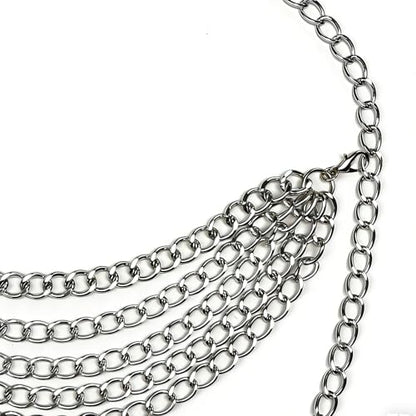 Women's chain belt waist chain belt multi-layer body belly chain dress suitable - color: Silver