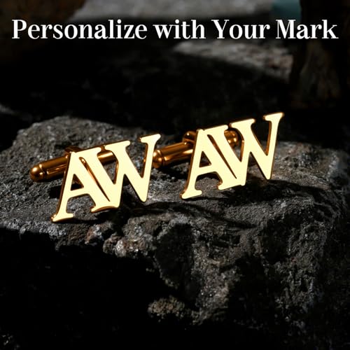 Custom Men’s Cufflinks - Personalized Cuff Links Initials/Names/Dates - 18K Gold Plated 304 Stainless Steel - Ideal Father’s Day & Christmas Gift for Men - style: Date Cufflinks