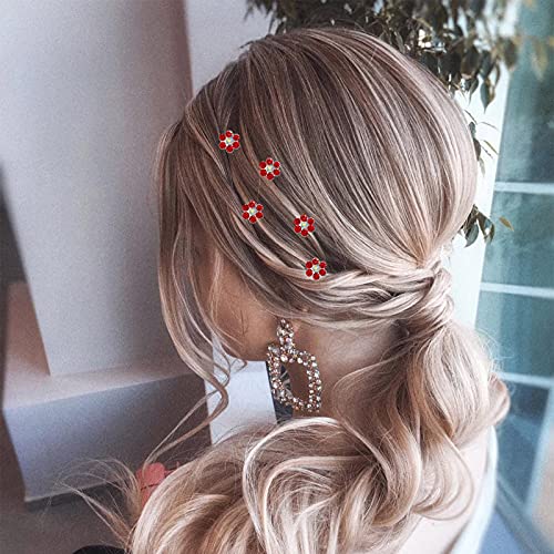 QIUTIMIY 20 Pack (Red) Crystal Flower Hair Pins Rhinestone Hair Clips for Bridal Wedding Women Hair Jewelry Accessories, with Clear Container - color: Crystal Flower-Red