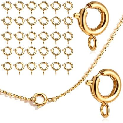 stino 100Pcs Small Spring Round Jewelry Clasps (18K Gold Plated) | Brass, High Polished, Necklaces & Bracelets Findings - color: 18K Gold Plated