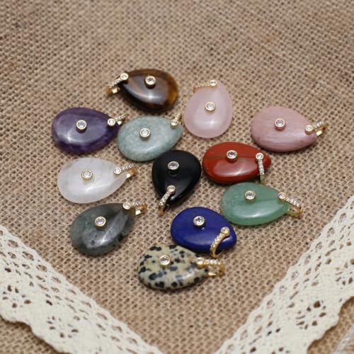 LE SKY Natural Stone Pendants Healing Crystal Gemstones with Rhinestone Charms for jewelry Making Necklace DIY Craft Gift - color: water drop