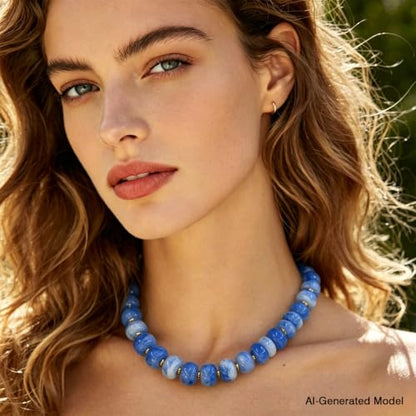 Colorful Chunky Resin Beaded Choker Necklaces for Women | Multicolor Beads, Sturdy Metal Chain, Adjustable, Detachable, Lightweight, Summer Beach Boho, Trendy Statement Jewelry Gift - color: Blue