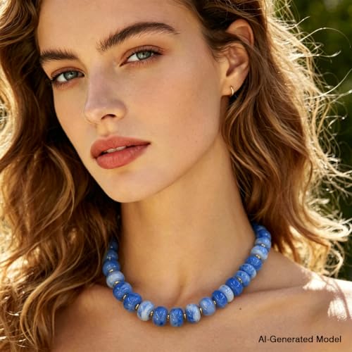 Colorful Chunky Resin Beaded Choker Necklaces for Women | Multicolor Beads, Sturdy Metal Chain, Adjustable, Detachable, Lightweight, Summer Beach Boho, Trendy Statement Jewelry Gift - color: Blue