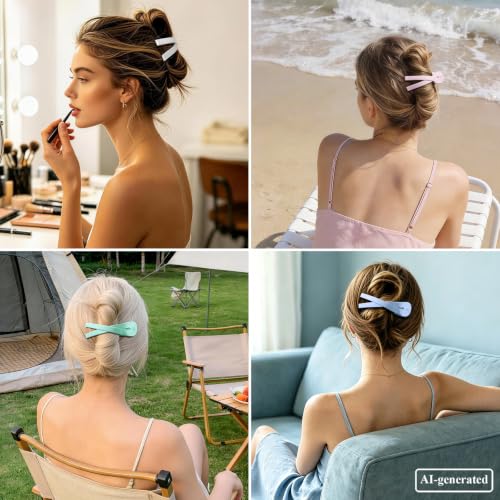 Large Flat Hair Clips for Women, French Claw Clips for Thick Hair | Strong Hold Hair Clips for Styling, Driving, Daily Wear | White, Pink, Purple, Green - color: White, Pink, Purple, Green