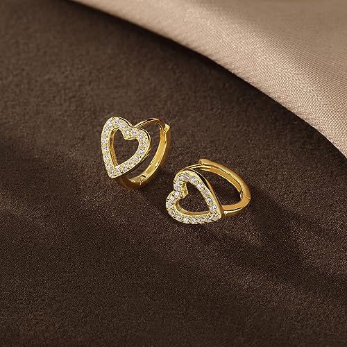 SLUYNZ Sterling Silver Love Heart Huggie Earrings for Women Teens CZ Love Heart Hoop Earrings for Valentines Day - color: B-Yellow