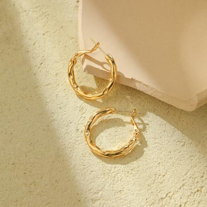 Women Hoop Earrings Lightweight 18K Gold Plated Chunky Hoops Earring Daily Jewelry - style: Hoops 6