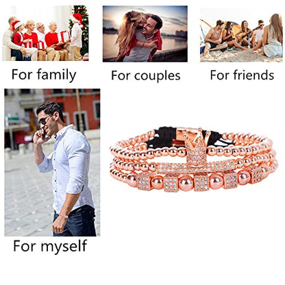 Mens Bracelet Beaded Bracelets Micro Pave Zircon Bracelets for Men Women Bracelets for Men Stainless Steel Cuff Bangle - color: F-rosegold