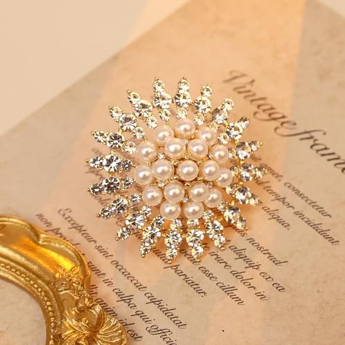 Elegant Big Crystal Ring for Women Gold Stacking Pearl Rhinestone Flower Rings Open Finger Adjustable Crystal Statement Ring Jewelry for Bridal Wedding - color: Crystal 2-silver