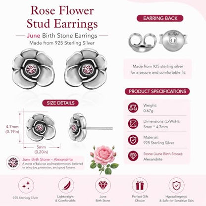 Birthstone Earrings: Handmade Necklace Flower Pendant with Colored Crystal - Gift for Mom, Daughter, BFF, Sister, Granddaughter, Niece - style: June