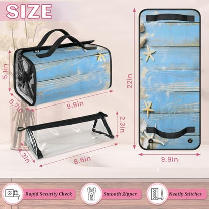 Blue Ocean Beach Seashell Starfish Themed Hanging Roll Up Cosmetic Bag with 4 Removable Storage Bags Waterproof Foldable Toiletry Kit for Women - color: Multicolor 3