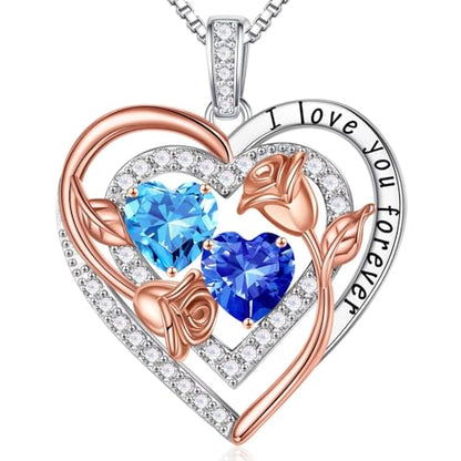 Iefil Birthstone Necklace for Women - Sterling Silver Birthstone Necklace, Anniversary Birthday Gifts for Wife Girlfriend Mom - color: 03-09-Mar-Sept Birthstone
