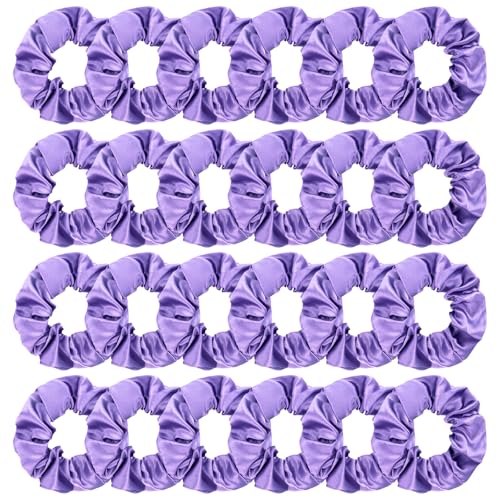 Jaciya Satin Scrunchies for Women Purple Hair Scrunchies Elastic Hair Ties | 24 Pack Elastic Hair Ties for Ponytails and Buns - color: Purple
