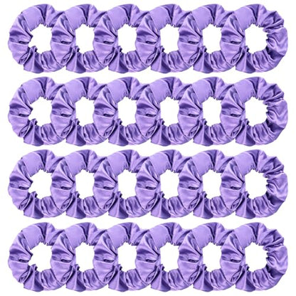 Jaciya Satin Scrunchies for Women Purple Hair Scrunchies Elastic Hair Ties | 24 Pack Elastic Hair Ties for Ponytails and Buns - color: Purple