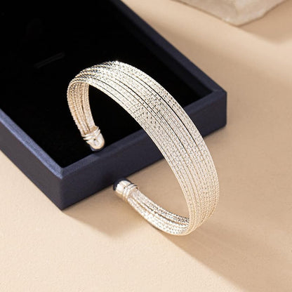 925 Sterling Silver Bracelet Plated Cuff Bangle Bracelet Fashionable Multi-layer Cross Wire Bangle Bracelet Open Adjustable Wide Cuff Bracelet for Teen Girls Fashion Jewelry - color: silver C