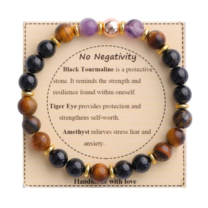 KSQS Healing Stone Bead Bracelet for Women, Natural Gemstones Balance Protection Bracelet, Spiritual Crystal Beads Bracelet Anxiety Relief with Meaning Card - color: No Negativity