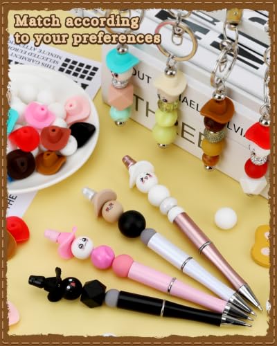 12PCS Cowboy hat Silicone Focal Beads for Pens | Focal Beads for Keychain Making,Pens,Bracelet,Necklace Crafts,Bulk Silicone Beads for DIY（Cowboy hat） - color: Cowboy hat