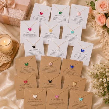 Rrdaily 9 Pcs Dainty Colorful Butterfly Pendant Necklace Set for Women,Bohemian Acrylic Butterfly Chain Necklace Cute Jewelry Gift - style: White Brown